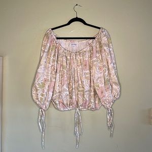 Dreamy Floral Printed Charlie Holiday Balloon Sleeve Peasant Shirt